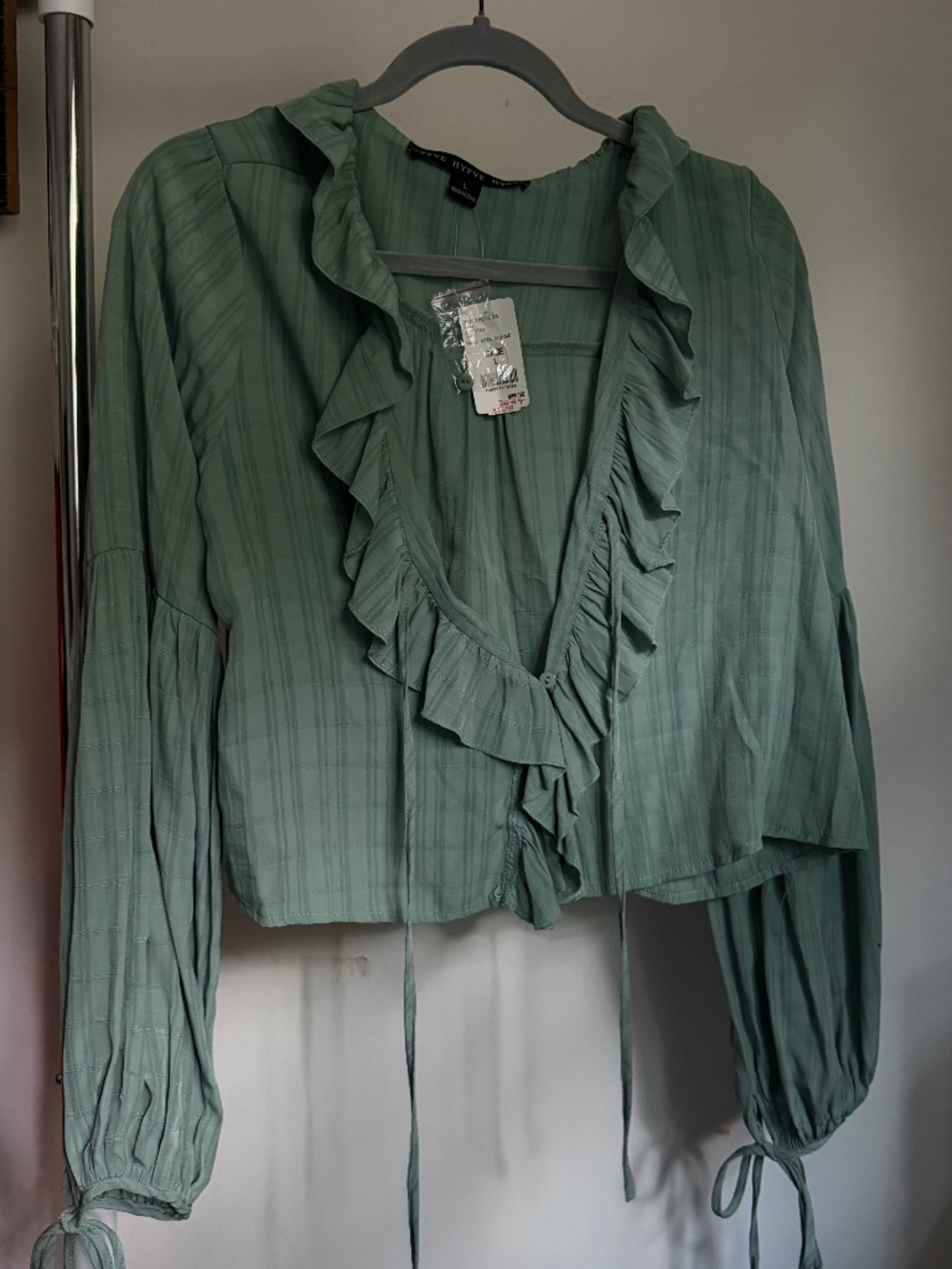 NWT HYFVE Sage Green Ruffle Long-Sleeve Blouse – Large